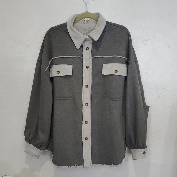 POL French Terry Oversized Shacket in Grey Size M - Picture 1 of 16